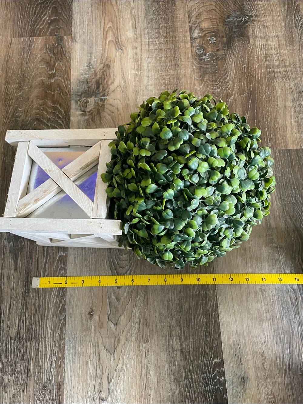 Faux Boxwood 8-9” Topiary in White Rustic Crate - Green